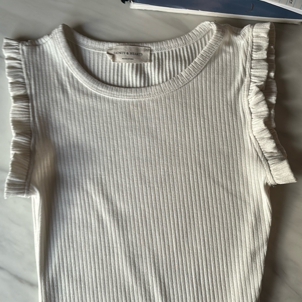 White ruffle body suit